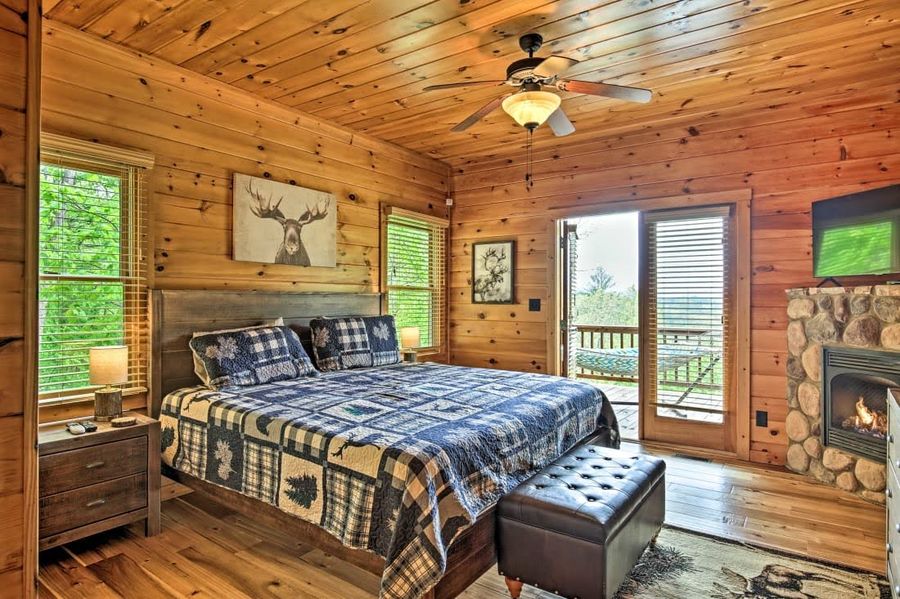 King bedroom with fireplace